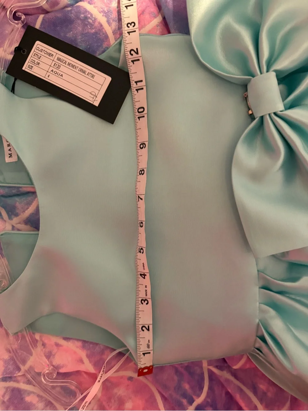 Girls Satin Mint Bow Party Dress